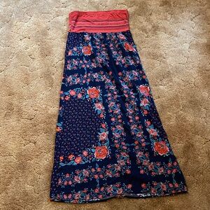 Xhilaration Strapless Floral Dress in Navy and Red